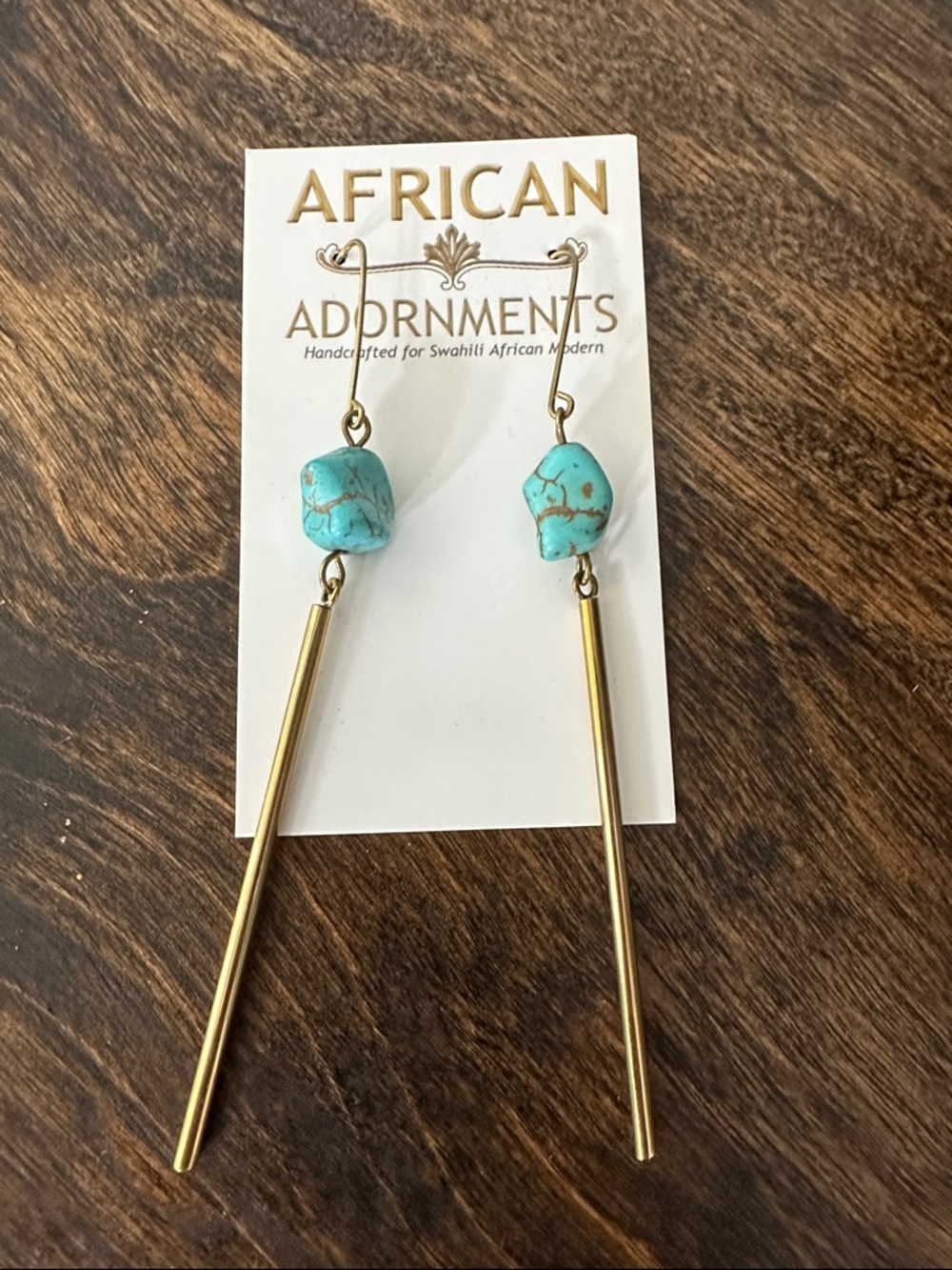 Turquoise Stone & Gold Bar Drop Earrings